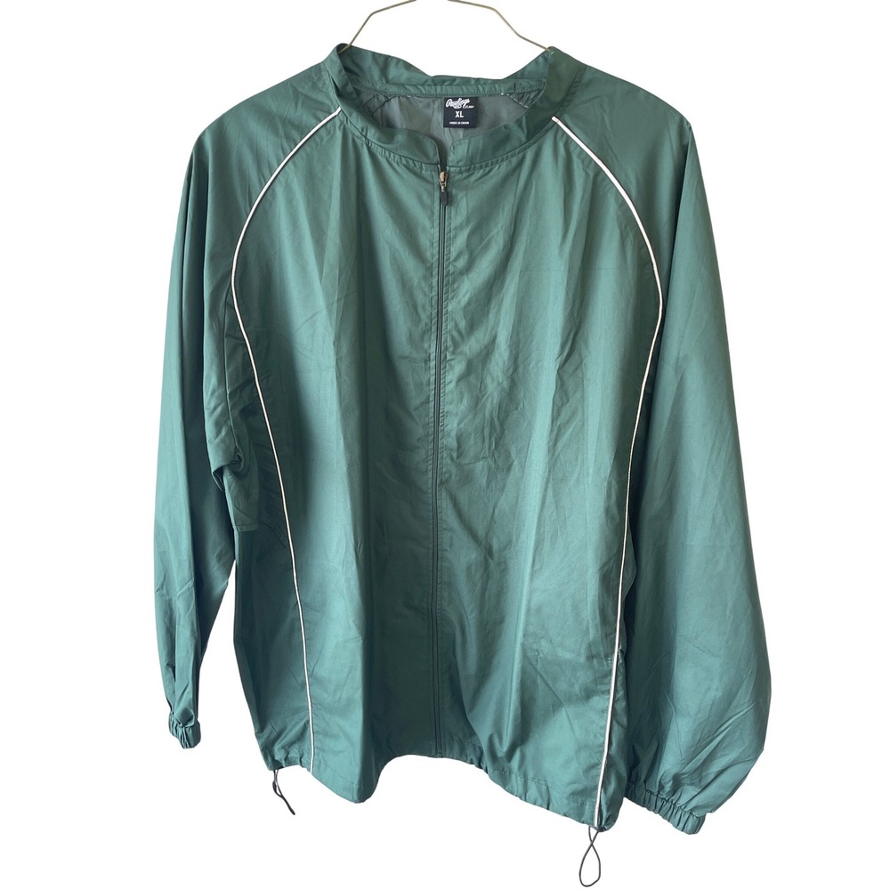 Rawlings Mens XL‎ Green Full Zip Windbreaker Jacket Athletic Coaching Warmup